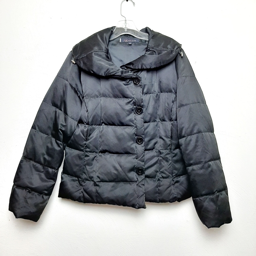 Anne Klein Down Feather Puffer Coat Black Jacket Size Medium Zip Up